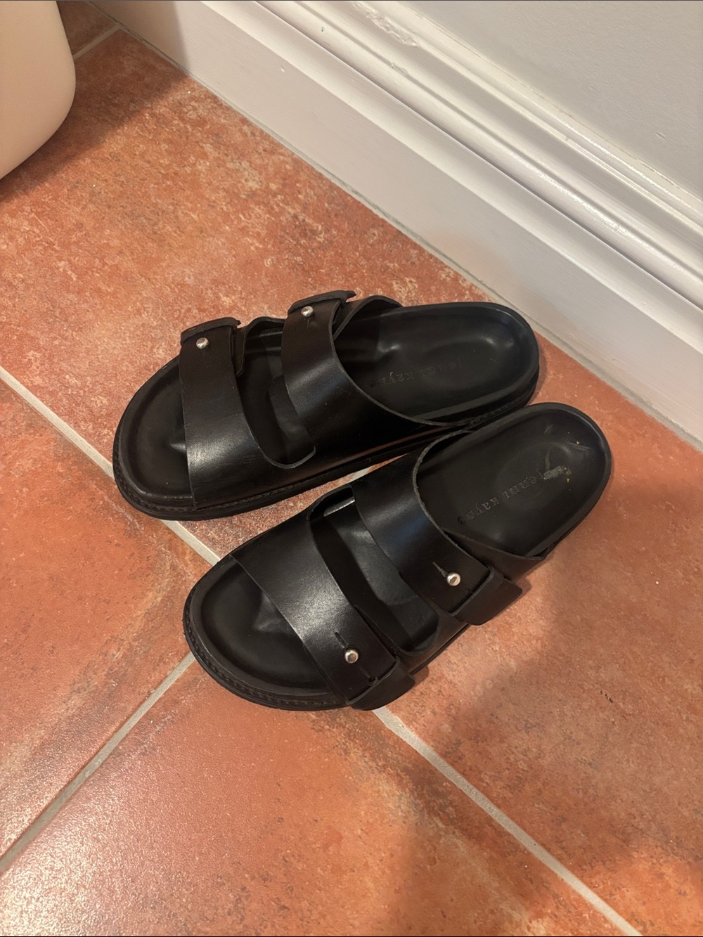 Jenni Kayne Black Double-Buckle Slide Sandals